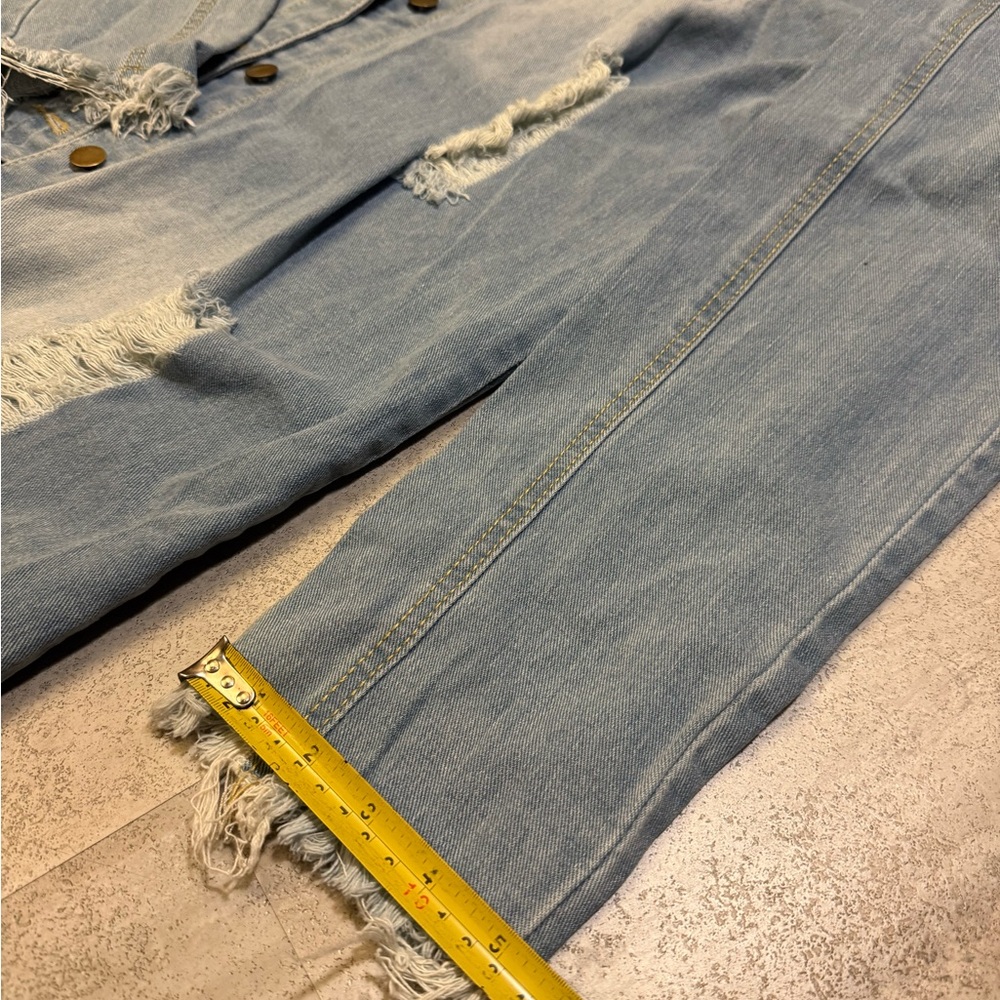Women's Distressed Light Blue Denim Jacket - Picture 5 of 9